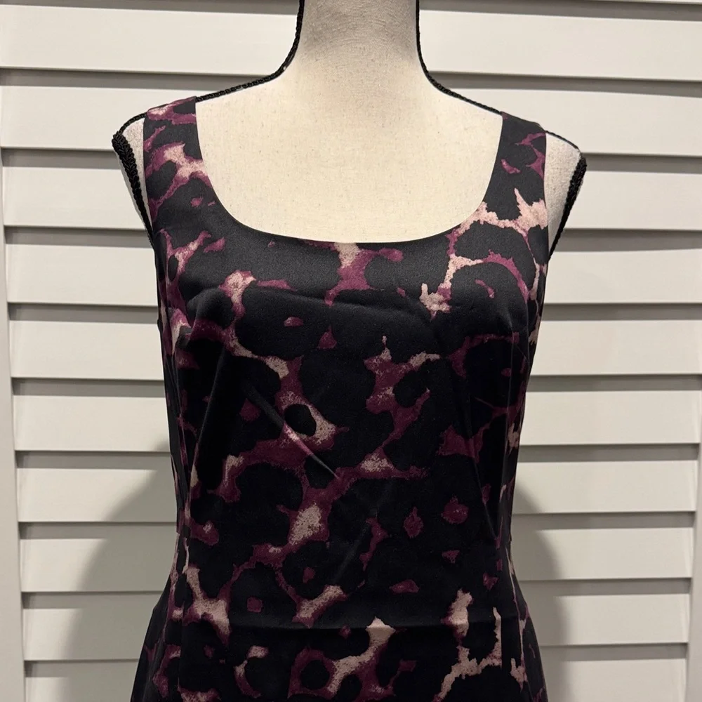 Ann Taylor Black and Pink Patterned lined Midi Cocktail Dress. - Picture 2 of 8